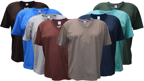 Übergrößen Tolles Basic T-Shirt RAMMBOCK in 9 Farben mit Stickerei V-Neck