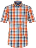 REDMOND Übergrößen Kurzarmhemd 1 Brusttasche Orange/Weiß/Blau kariert 2XL-8XL Comfort Fit