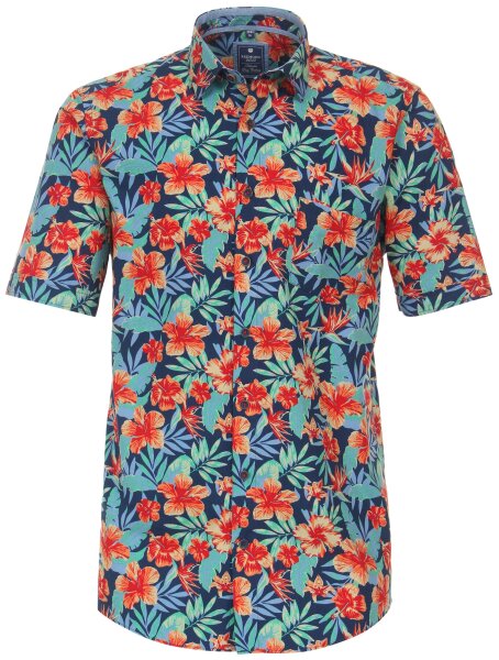 REDMOND Übergrößen Kurzarmhemd Hawaii-Style Blau/Orange 2XL-8XL Comfort Fit