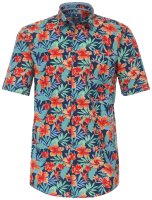 REDMOND Übergrößen Kurzarmhemd Hawaii-Style Blau/Orange 2XL-8XL Comfort Fit
