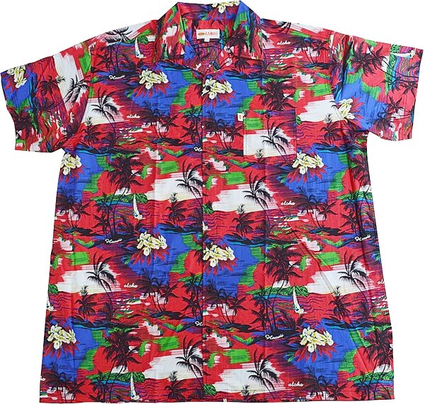 Übergrößen Kurzarm-Herren-Hawaiihemd KAMRO Rot/Blau/Grün 8XL