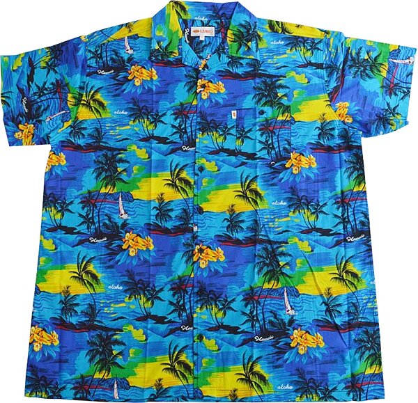 Übergrößen Kurzarm-Herren-Hawaiihemd KAMRO Blau/Gelb/Grün 8XL